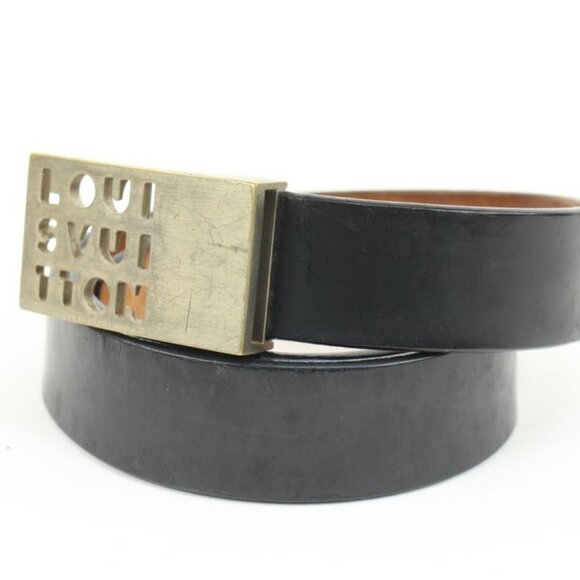 Louis Vuitton 90/36 Black x Silver Outline LV Shadow Belt 52lv218s